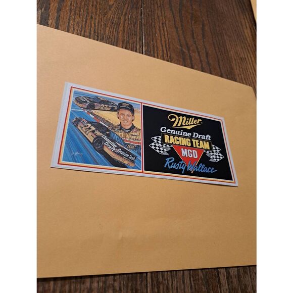 Vintage Rusty Wallace Fan Club Miller Nascar Bumper Sticker Race Car Mancave - Picture 1 of 2